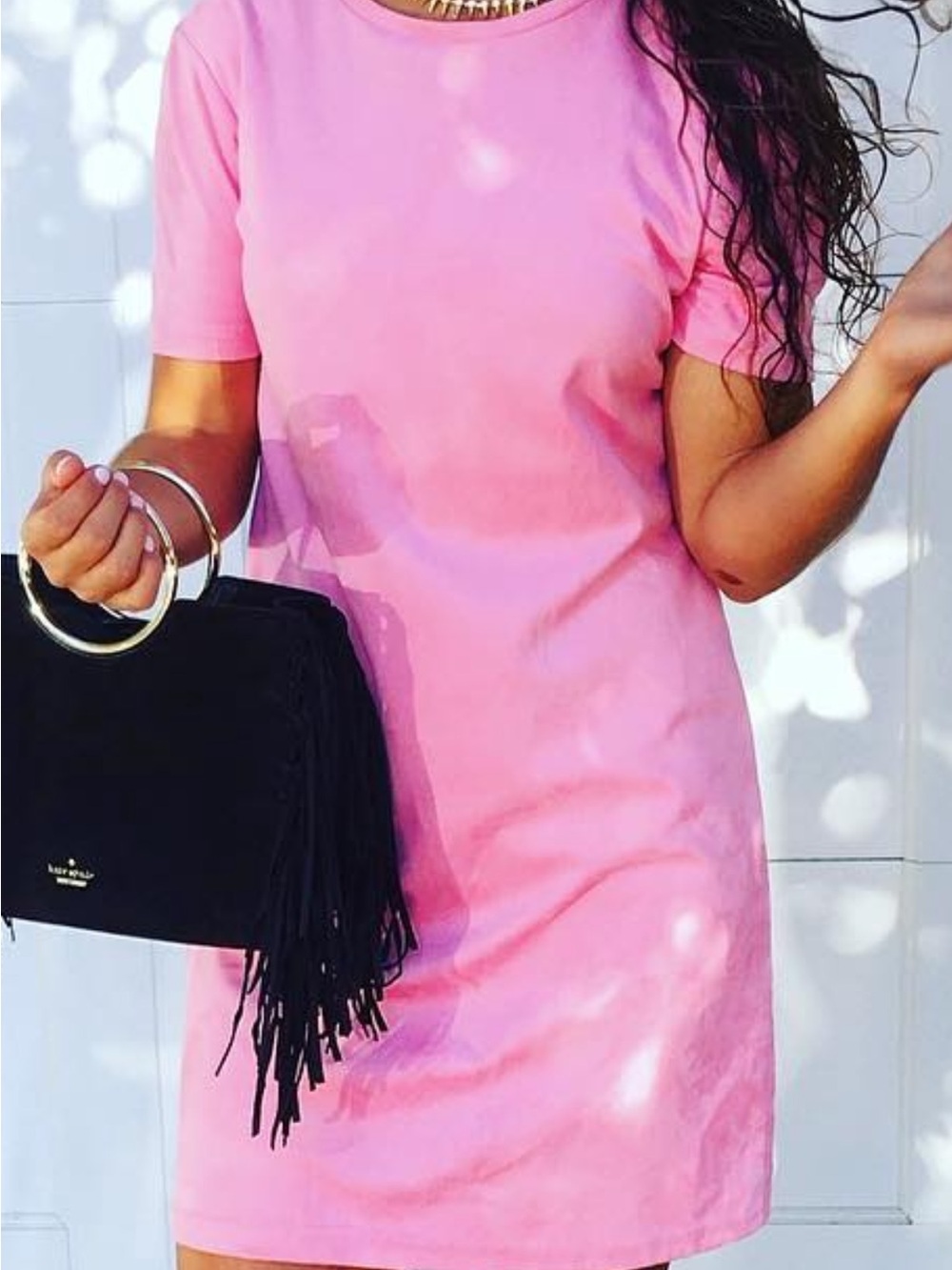 Pink Suede Short Sleeve Shift Dress